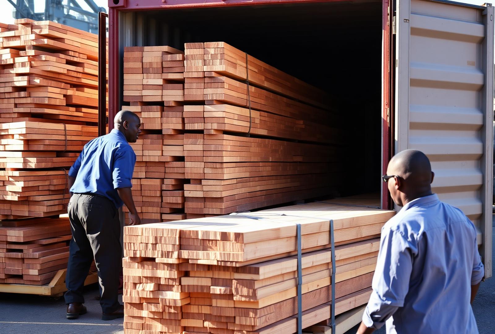 Carregamento de madeira serrada para exportação