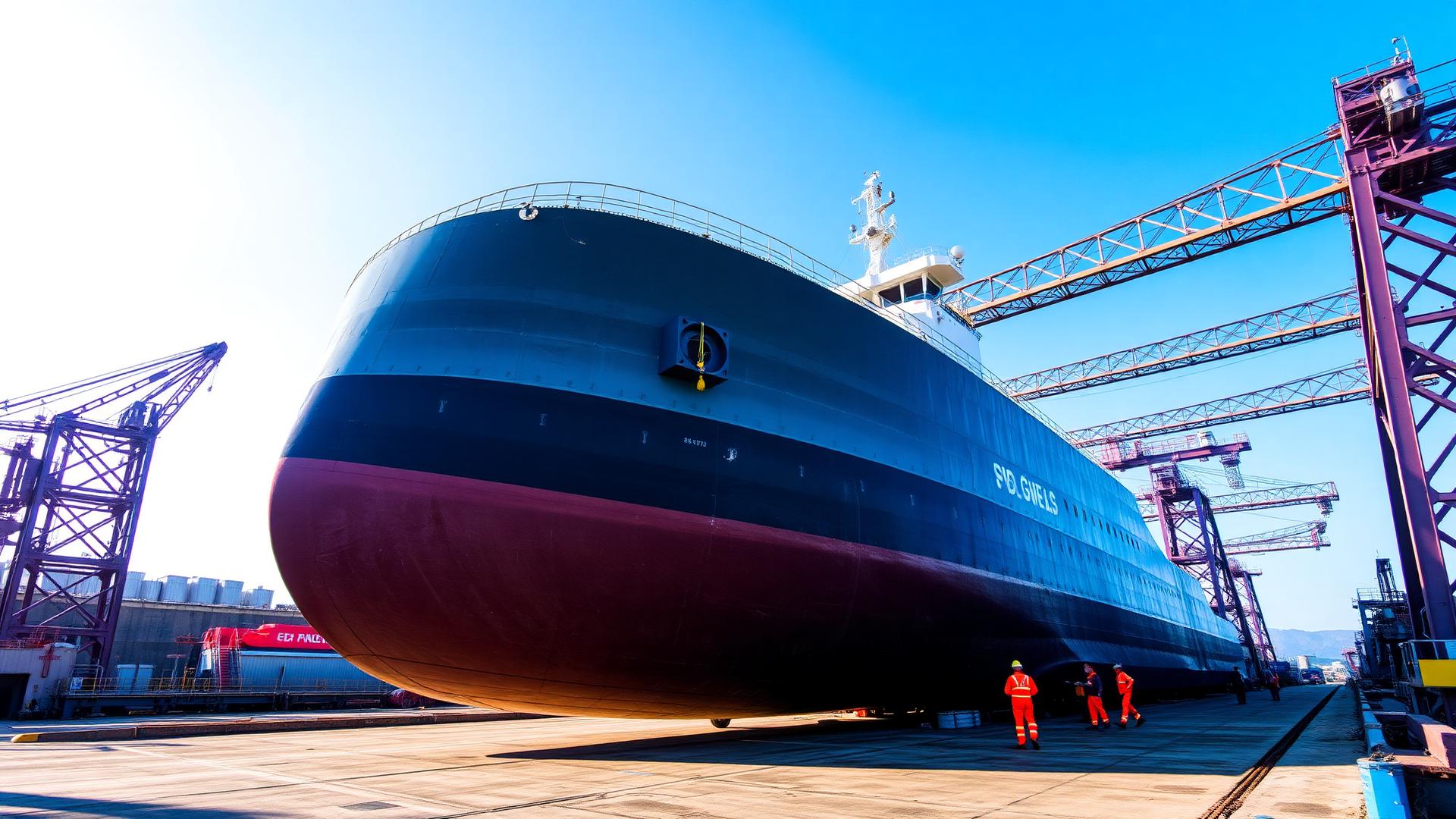 Navio industrial em doca seca